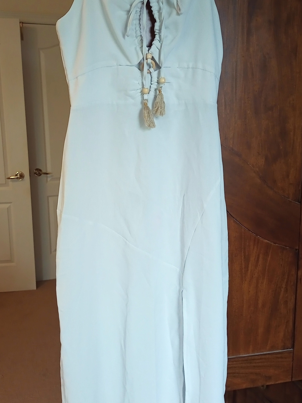 White Maxi Dress with Tassel Drawstring
